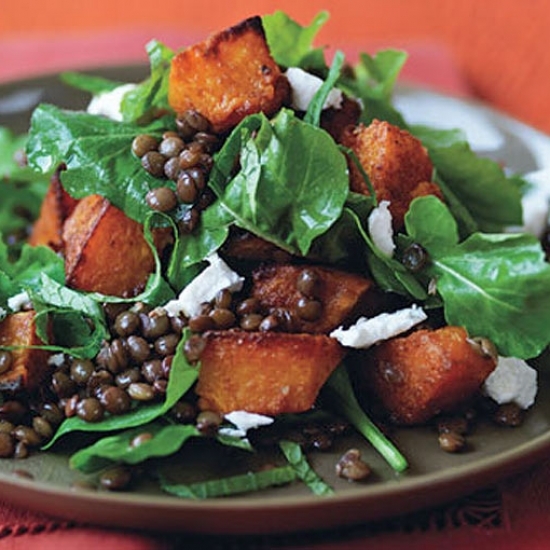 SPICED PUMPKIN, LENTIL AND FETA SALAD